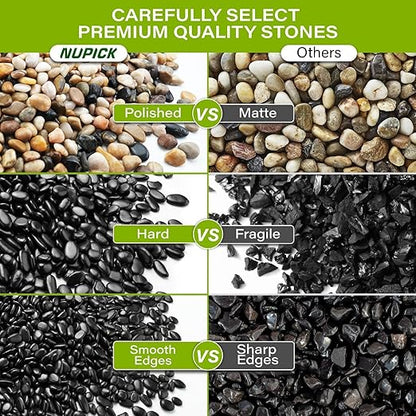 NUPICK 12lb River Rocks for Plants Indoor, 1/5 Inch Black Pebbles for Vases Fillers, Decorative Pea Gravel for Fish Tank, Natural Polished Stones for Succulent, Bonsai, Landscaping, Bird Baths