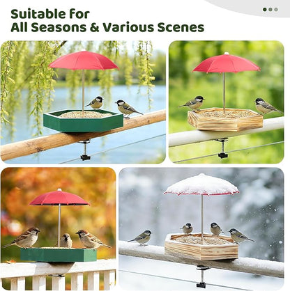 MIXXIDEA Bird Feeder Tray for Railing, Balcony Platform Deck Bird Feeders for Outside, Sturdy Wooden Birds Feeder for Attracting Wild Birds (Green)