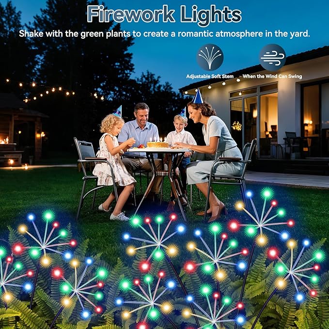 Slyuexu Solar Garden Lights 2 Pack Waterproof Swaying Starburst Light Solar Outdoor Lights for Yard Patio Walkway Pathway Party Wedding Decoration, Unique Gifts for Women, Multicolor