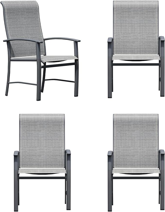 Patio Dining Chairs Set of 4, Outdoor Dining Chairs with High Back, Metal Outdoor Chair Set with Comfort and Durability, Patio Chair for Deck Lawn Kitchen Garden Backyard, Grey