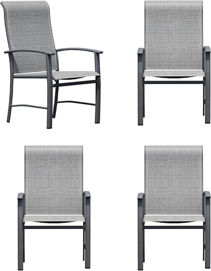 Patio Dining Chairs Set of 4, Outdoor Dining Chairs with High Back, Metal Outdoor Chair Set with Comfort and Durability, Patio Chair for Deck Lawn Kitchen Garden Backyard, Grey