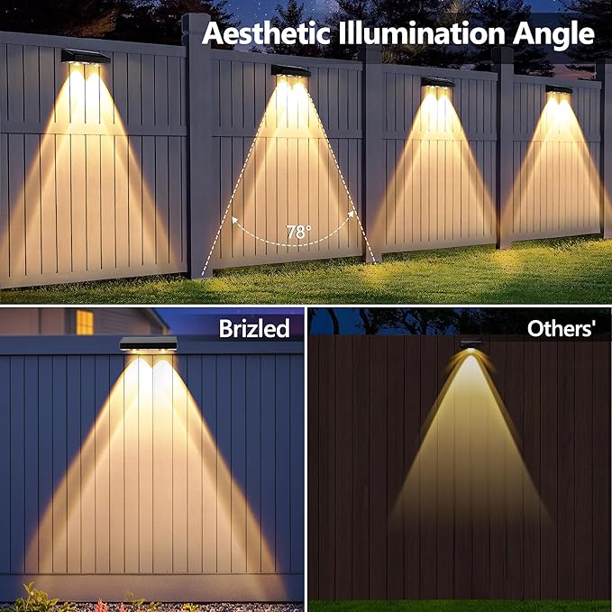 Brizled Solar Fence Lights, 20 Pack 3 Colors 6 Modes 250ml Outdoor Fence Solar Lights, IP65 Waterproof Outdoor Wall Light Landscape Lighting for Backyard Garden Patio Deck Railing Poolside