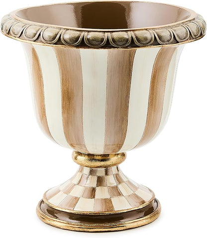 MACKENZIE-CHILDS Tabletop Urn, Decorative Centerpiece for Table, Brown-and-White Mocha Stripe