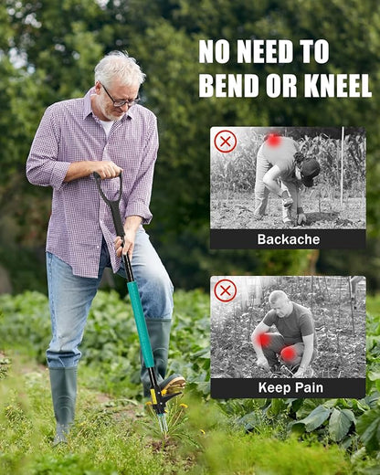Breeze Touch Stand Up Weed Puller 39" with D-Grip Handle and 3-Claw Steel Head, Long Handle Weed Removal Tool for Lawn & Garden, Removes Dandelion & Crabgrass Without Bending