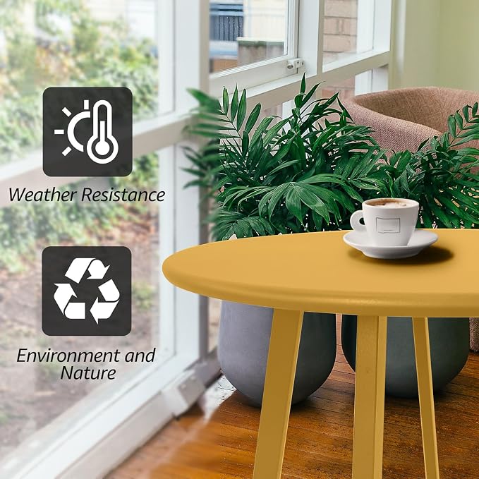 Meluvici Outdoor Side Table - Weather Resistant Patio Small Round Metal Steel Side Table, Waterproof End Table for Garden, Balcony, Yard - Yellow