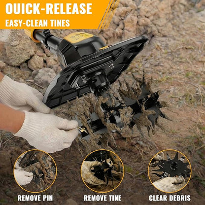 Cordless Tiller Cultivator Compatible with Dewalt 20V MAX Battery, 9In Tilling Width & 7In Depth Electric Tiller for Gardening, 360RPM Rototillers for Garden Cultivator (Tool Only)