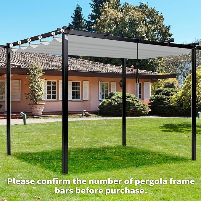 10' X 10' Pergola Shade Cover for Outdoor Retractable Durable Fabric Canopy Replacement Top, Sun Shade for Outside (Gray)