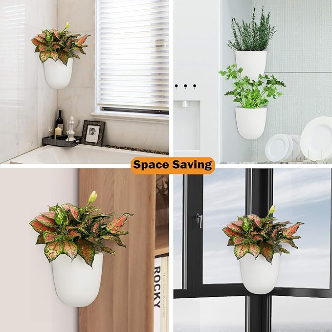 ORIMERC 4 Pack Corner Wall Mounted Hanging Planter Self Watering Triangle Plastic Flower Pot Decorative Modern Plant Vase Container Holder for Succulent Indoor Outdoor Home Office Décor White