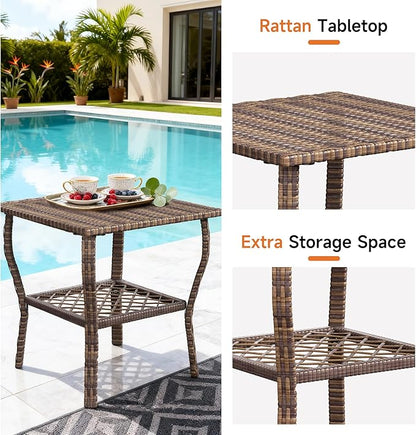 DECMICO 3 Pieces Rocking Bistro Set, Wicker Outdoor Rocking Chair with Washable Cushions, Rattan Rocking Chairs with Rattan Table, Outdoor Wicker Chair for Patio Backyard Porch Garden