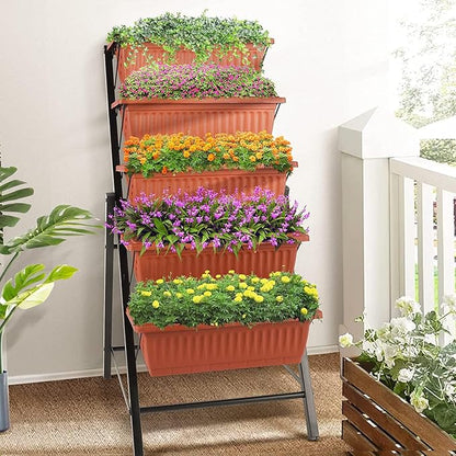 SEJOV 4FT Vertical Raised Garden Bed, 5 Tiers Planter Box with Drainage System for Herb Vegetables Flowers, Elevated Garden Bed Perfect for Patio Balcony Greenhouse Outdoor and Indoor Garden Planters