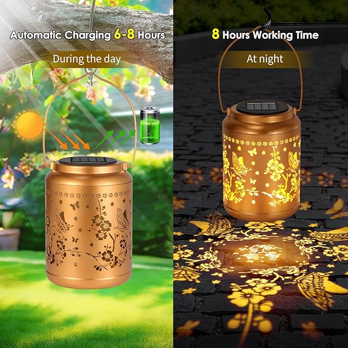 Butterfly Solar Lights Lanterns Outdoor Waterproof, Mothers Day Gifts for Women Grandma, Garden Decor Hanging Solar Light Outdoor for Yard, Patio, Backyard, Porch (2 Pack)