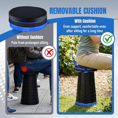 2026 Upgraded Collapsible Stool with Cushion, Portable Folding Stool for Adults Heavy Duty, Camping Stools for Outdoor Camping Travel Hiking Fishing, Adujstable Folding Chair Footrest，Blue