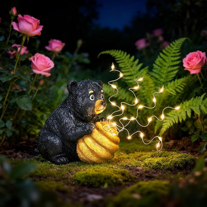 Cute Bear Solar Garden Decor Statue with LED Light - Adorable Outdoor Decoration for Yard, Lawn, Patio - Great Birthday Housewarming Unique Gift for Women, Mom, Grandma