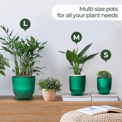 T4U 4 Inch Self Watering Plant Pot, 4 Pack Self Watering Pots, Small Self Watering Planter with Reservoir for Indoor Plants, African Violets (4 Pack 4" Pots, Translucent Green)