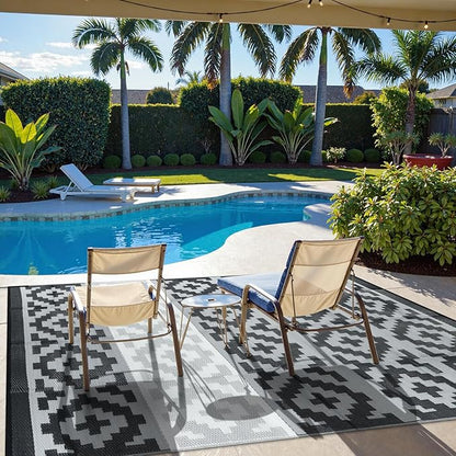 Anidaroel 6x9 Outdoor Rugs for Patios Clearance, Waterproof Reversible Plastic Straw Outside Area Rug, Camping Rugs for Outside RV, Large Outdoor Area Rug for Porch, Backyard (Black&Gray,6‘x9')