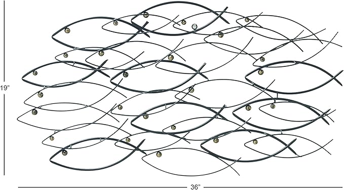 Deco 79 Metal Fish Home Wall Decor Indoor Outdoor Wall Sculpture, Wall Art 36" x 3" x 19", Dark Gray