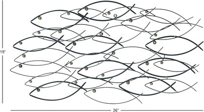 Deco 79 Metal Fish Home Wall Decor Indoor Outdoor Wall Sculpture, Wall Art 36" x 3" x 19", Dark Gray
