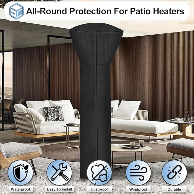 OutdoorLines Waterproof Outdoor Patio Heater Covers with Zipper and Storage Bag, Dust-proof UV-Resistant Windproof Propane Heavy Duty Heater Cover for Standing Heater, 2 Packs-89Hx33Dx19B inch Black