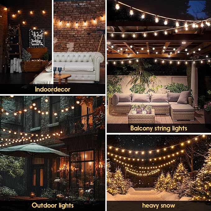 G40 Solar String Lights Outdoor with Remote 40 FT, USB & Solar Dual Charging, Waterproof, 8 Modes 3 Timers, 14+1 LED Shatterproof Bulbs, Dimmable Solar Light for Camping Backyard Bistro Porch Garden