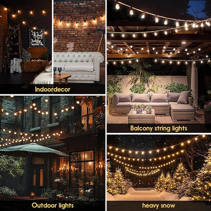 G40 Solar String Lights Outdoor with Remote 40 FT, USB & Solar Dual Charging, Waterproof, 8 Modes 3 Timers, 14+1 LED Shatterproof Bulbs, Dimmable Solar Light for Camping Backyard Bistro Porch Garden