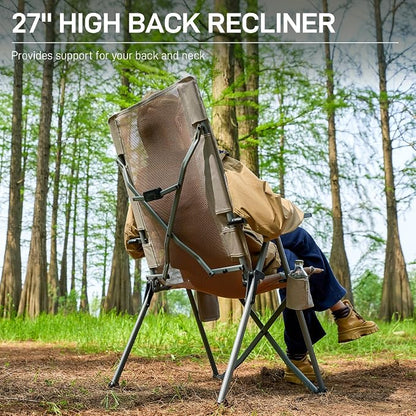 EVER ADVANCED Reclining Camping Chairs for Adult Lightweight, 4-Level Recliner Chairs, Lawn Chair for Patio Balcony, Supports 350lbs, Stretch Mesh Orange & Blue