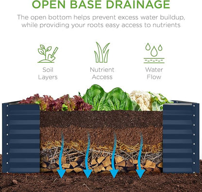 Best Choice Products 4x2x2ft Outdoor Metal Raised Garden Bed, Deep Root Planter Box for Vegetables, Flowers, Herbs w/ 119 Gallon Capacity - Navy