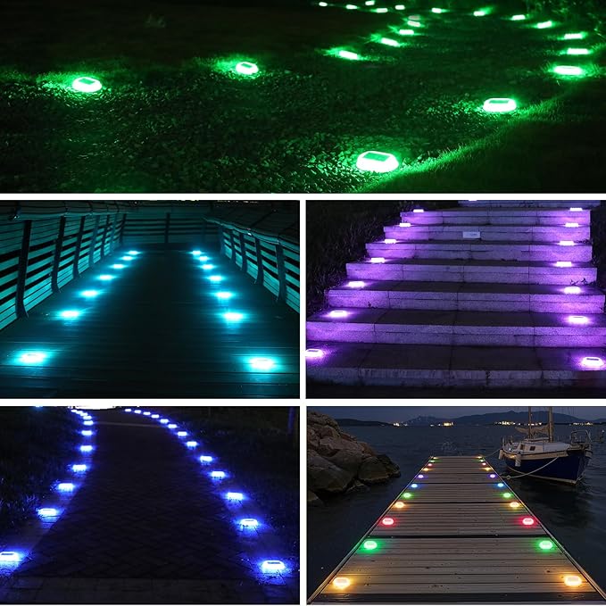 AGPTEK RGB Solar Deck Lights with Remote Control 12 Pack, One-Click Sync Group Control & 10 Light Modes & RGB Chasing, Outdoor Decorative Driveway Marker for Pathway, Dock, Step, Walkway, Yard, Garden