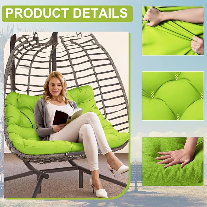 Outdoor Swing Cushions 3 Seater Waterproof, Replacement Bench Cushions for Outdoor Patio Furniture with Backrest, Porch Swing Cushion with Ties for Lawn and Garden (Grass Green, 40x71in)