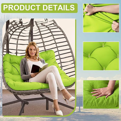 Outdoor Swing Cushions 3 Seater Waterproof, Replacement Bench Cushions for Outdoor Patio Furniture with Backrest, Porch Swing Cushion with Ties for Lawn and Garden (Grass Green, 40x71in)