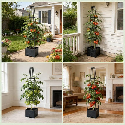 Lancisism 2 Pack Raised Garden Bed Tomato Planter with Trellis - 57" Self Watering Planter Box for Climbing Plants Vegetables Flowers - Garden Tomato Pots with Cage for Patio Greenhouse Indoor Outdoor