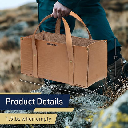 Kings County Tools Buffalo Leather Tool Tote Bag | Large Storage Capacity | Easy to Access & Transport | Heavy-Duty Cowhide Carrying Straps | 1/8” Thick Hide | Sewn in America