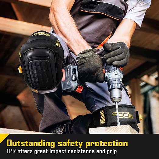 COOLJOB Professional Knee Pads with Heavy Duty Anti-Slip Cap, Comfortable Foam Cushion and Extra Thick Gel Padding for Construction Flooring, Reinforced & Adjustable Straps, Black