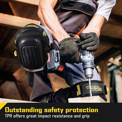 COOLJOB Professional Knee Pads with Heavy Duty Anti-Slip Cap, Comfortable Foam Cushion and Extra Thick Gel Padding for Construction Flooring, Reinforced & Adjustable Straps, Black