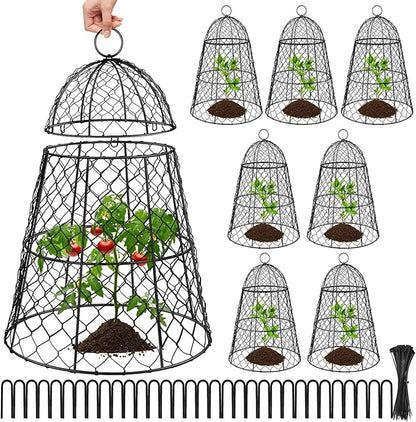 8 Pcs Garden Cloches for Plants, Metal Extra Large Chicken Wire Cloche Plant Covers, Garden Netting Plant Protectors from Animals to Keep Squirrel, Rabbit, Chicken and Bird Out 17" H x 13" D Black