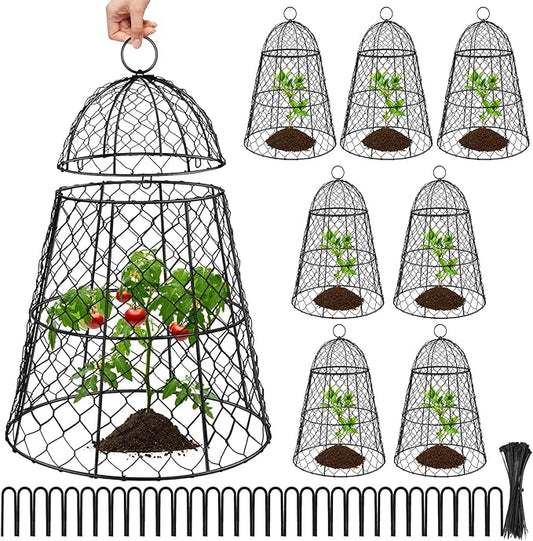 8 Pcs Garden Cloches for Plants, Metal Extra Large Chicken Wire Cloche Plant Covers, Garden Netting Plant Protectors from Animals to Keep Squirrel, Rabbit, Chicken and Bird Out 17" H x 13" D Black