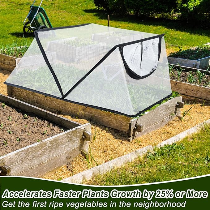 2Pack Garden Row Accelerator Plants Cover, Foldable Raised Garden Bed Cover with Zipper Door Waterproof Small Greenhouse Plant Cage Guard Protector for Vegetable Flower Fruits from Animals,31×13×14In