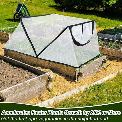 2Pack Garden Row Accelerator Plants Cover, Foldable Raised Garden Bed Cover with Zipper Door Waterproof Small Greenhouse Plant Cage Guard Protector for Vegetable Flower Fruits from Animals,31×13×14In