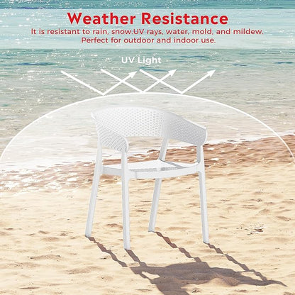 Costaelm Dining Table Set for 4, HDPE Patio Round Dining Table and Stackable Chair, Kitchen & Dining Room Sets All Weather for Backyard Porch Poolside, White