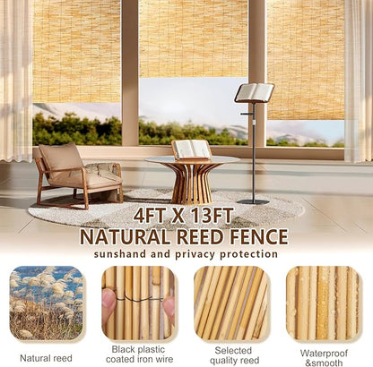 Natural Reed Fencing, Reed Screen Curtain Eco-Friendly for Garden,Balcony,Outdoor,Backyard Patio Decors Fence Rolls-4FT x 13FT （1.2m x 4m Approx）