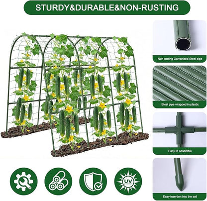U-Shape Cucumber Trellis for Raised Bed - 47"x47"x22" Metal Garden Trellis with Net & Clips | Rust-Proof Plant Support for Cucumber, Tomato, Peas | Heavy-Duty Outdoor Climbing Plants Trellis