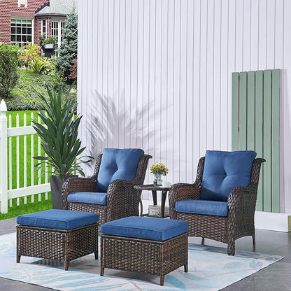 HUMMUH Patio Chairs Wicker Patio Dining Chairs Set of 2 PE Rattan Deep Seating Outdoor Chairs with 4 inch Seat Cushions…