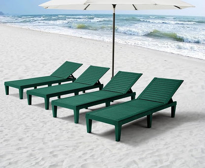 Nestl Sun Tanning Chair - Forest Green Chaise Lounge Chair Outdoor, Lightweight Pool Lounge Chairs Set of 6, Adjustable 5-Position Reclining Lawn Chair, Waterproof Beach Outdoor Lounge Chairs