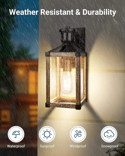 DEWENWILS Motion Sensor Outdoor Wall Lights, Dusk to Dawn Exterior Wall Lanterns, Farmhouse Front Porch Light Fixtures with Clear Glass, Outside Wall Mount Lamp for House Doorway Garage Patio