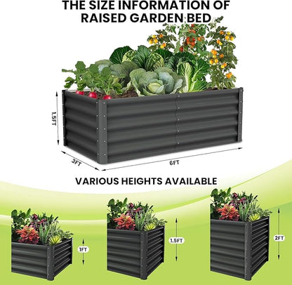 GarveeHome 6 * 3 * 1.5FT Raised Garden Bed Kit, Galvanized Raised Garden Beds Outdoor for Gardening, Above Planter Boxes, Large Garden Bed for Vegetables, Fruits, Dark Grey, 2 Pcs