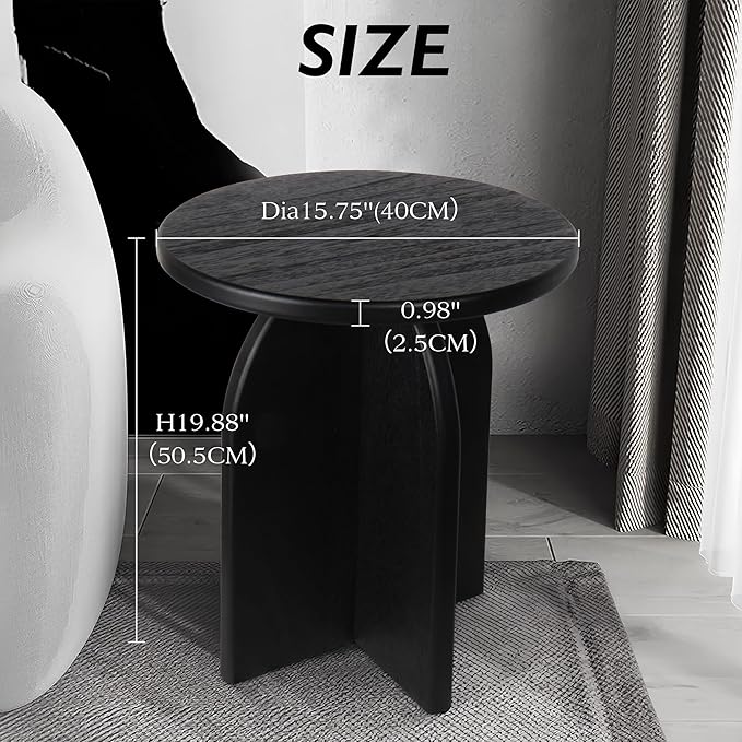 Oakrain End Table with Pedestal, Wood Side Table Bedside Sofa Couch, Modern Nightstand for Bedroom, Small Round Coffee Table for Living Room Office Balcony, Black