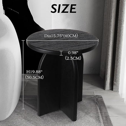 Oakrain End Table with Pedestal, Wood Side Table Bedside Sofa Couch, Modern Nightstand for Bedroom, Small Round Coffee Table for Living Room Office Balcony, Black