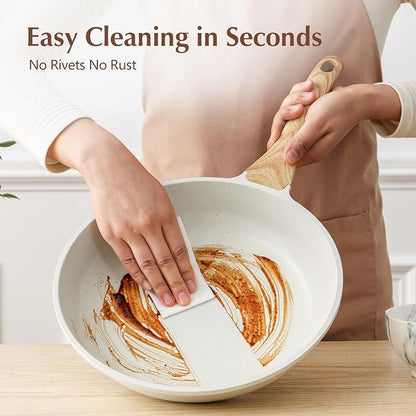 SENSARTE Nonstick Ceramic Frying Pan Skillet with Lid, 9.5 Inch Omelet Pan, Healthy Non Toxic Chefs Pan, Induction Compatible Egg Pan with Heat Resistant Handle, Free of Intentionally Added PFAS/PTFE