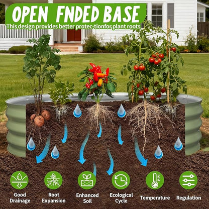 Galvanized Raised Garden Bed Kit, Planter Garden Boxes Outdoor, Oval Large Metal for Vegetables Fruits, Flowers Planter Boxes, Easy Assembly Garden Bed Kit (Green, 4×2×1FT (2-Pack)