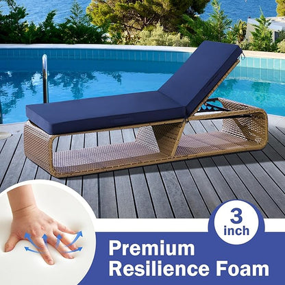 Chaise Lounge Cushions Outdoor, Waterproof Lounge Chair Cushion, 72x 21x 3 Inch Outdoor Chair Cushions with Ties, High-Density Foam Patio Lounge Chair Pads for Lawn, Pool & Beach, Navy