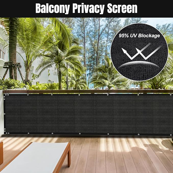 SPORTYOUTH 3ft x 16ft Balcony Fence Privacy Screen Black, Apartments Railing Windscreen Heavy Duty Fencing Mesh Cover Shade Net UV Protection for Deck Patio Outdoor Backyard Pool Porch